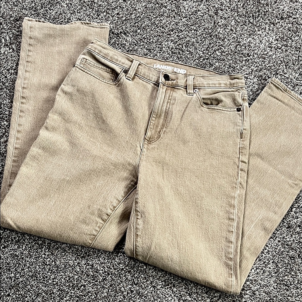 Lands End Straight Leg Jeans High Waist Colored Denim Tan Jeans